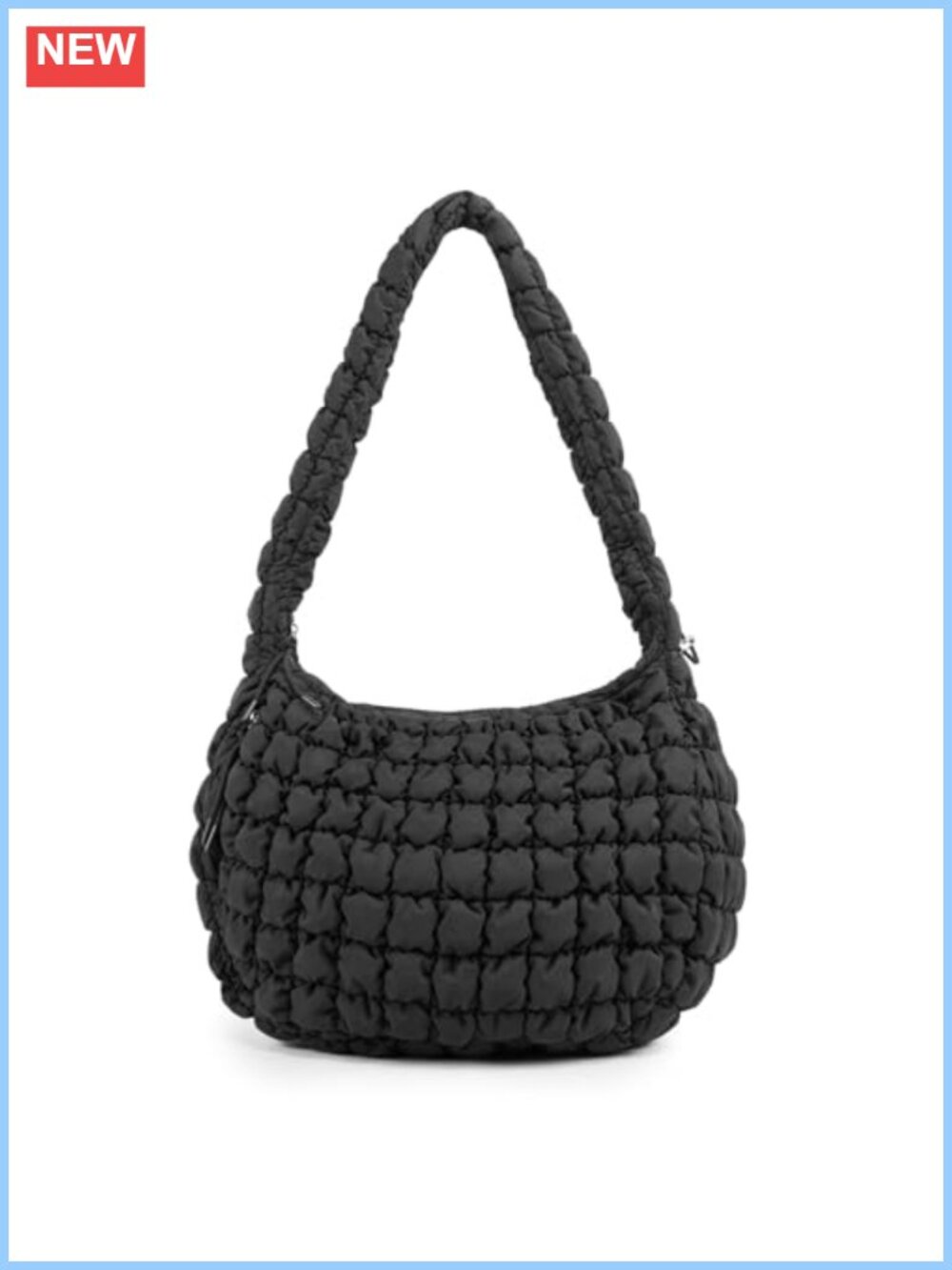 Quilted Puffer Crossbody Tote Bag Nylon Adjustable Strap Large